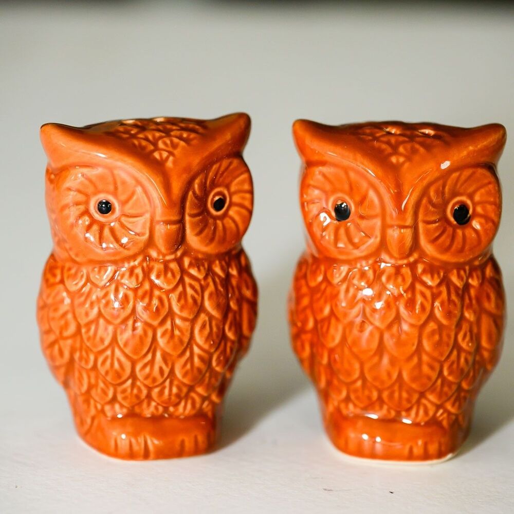 Owl salt and Pepper Shakers Vintage brown Small